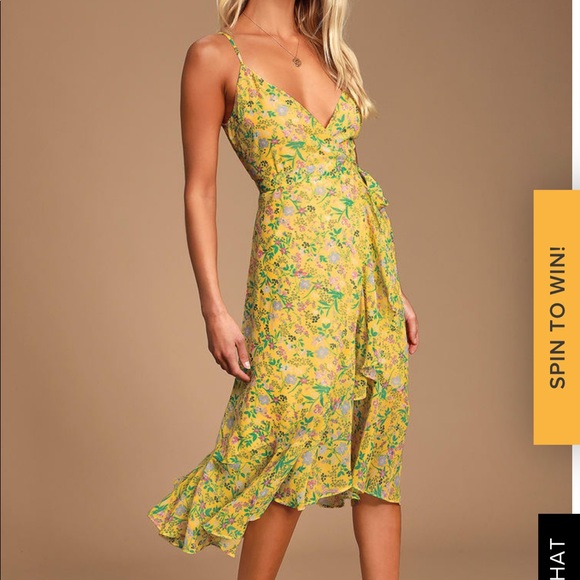 Lulus Dresses & Skirts - Yellow Floral Print Midi Wrap Dress - Lulu’s